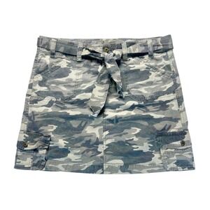 Y2K Plus Camo Print Skirt 2X Belted Mini Cargo Pocket Utility Distressed‎